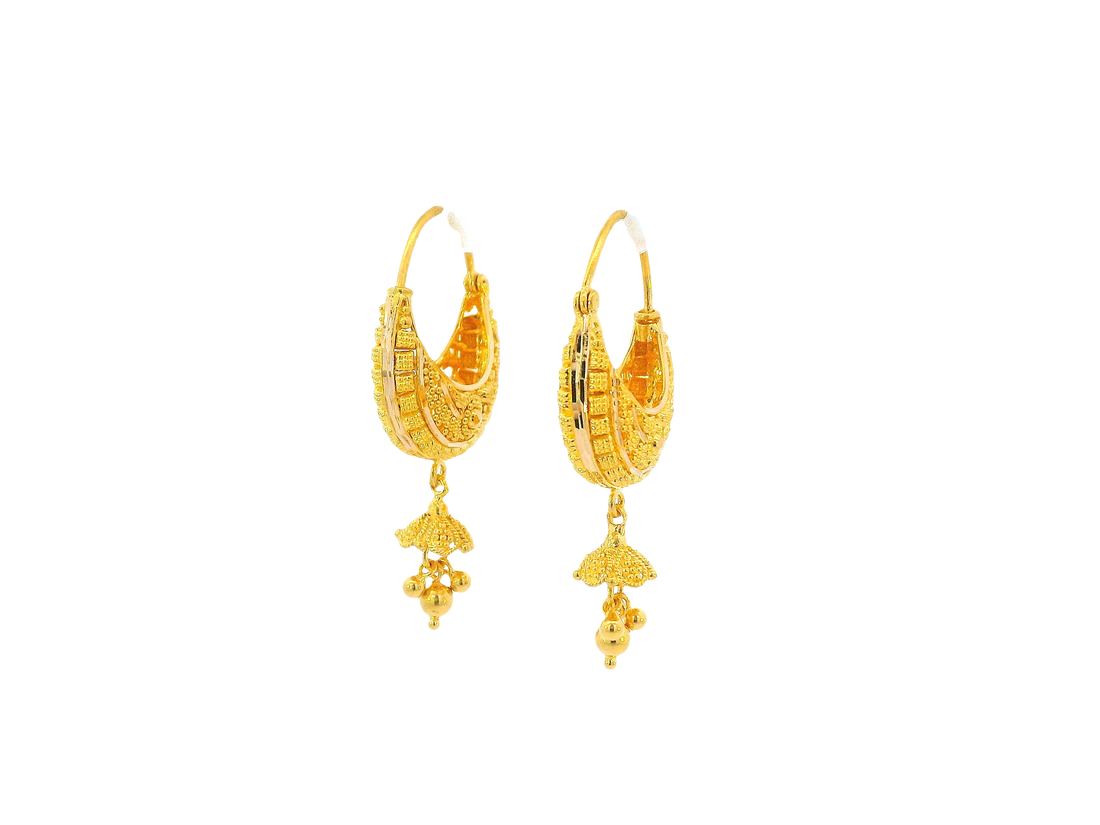 22K Yellow Gold Hoop Earrings Polished Finish