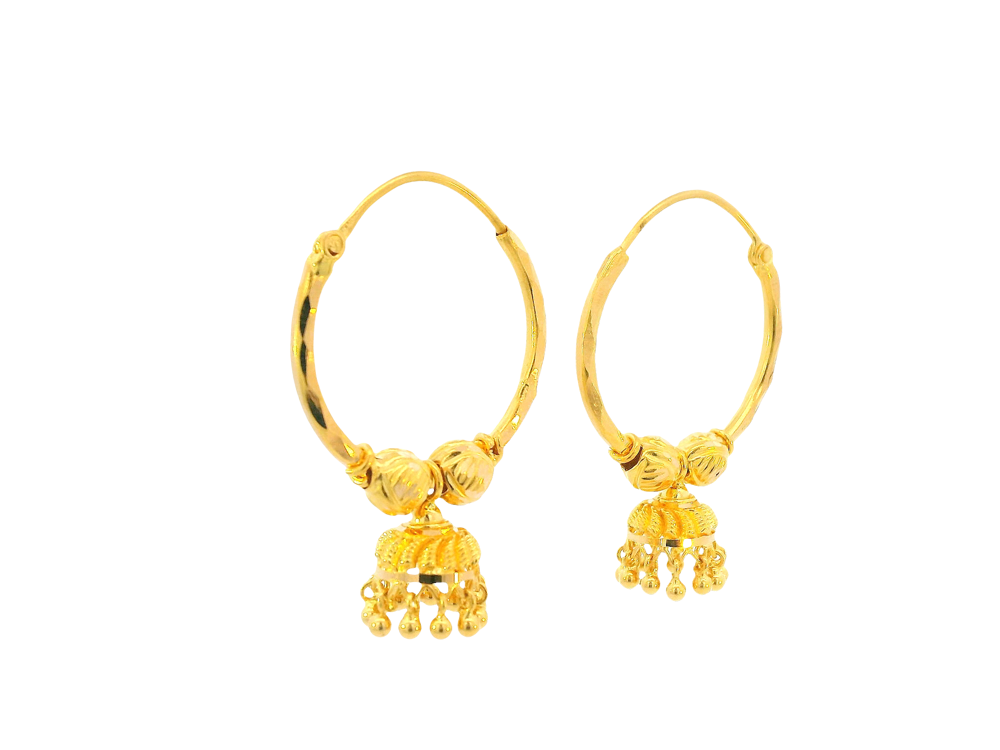22K Yellow Gold Hoop Earrings Polished Finish