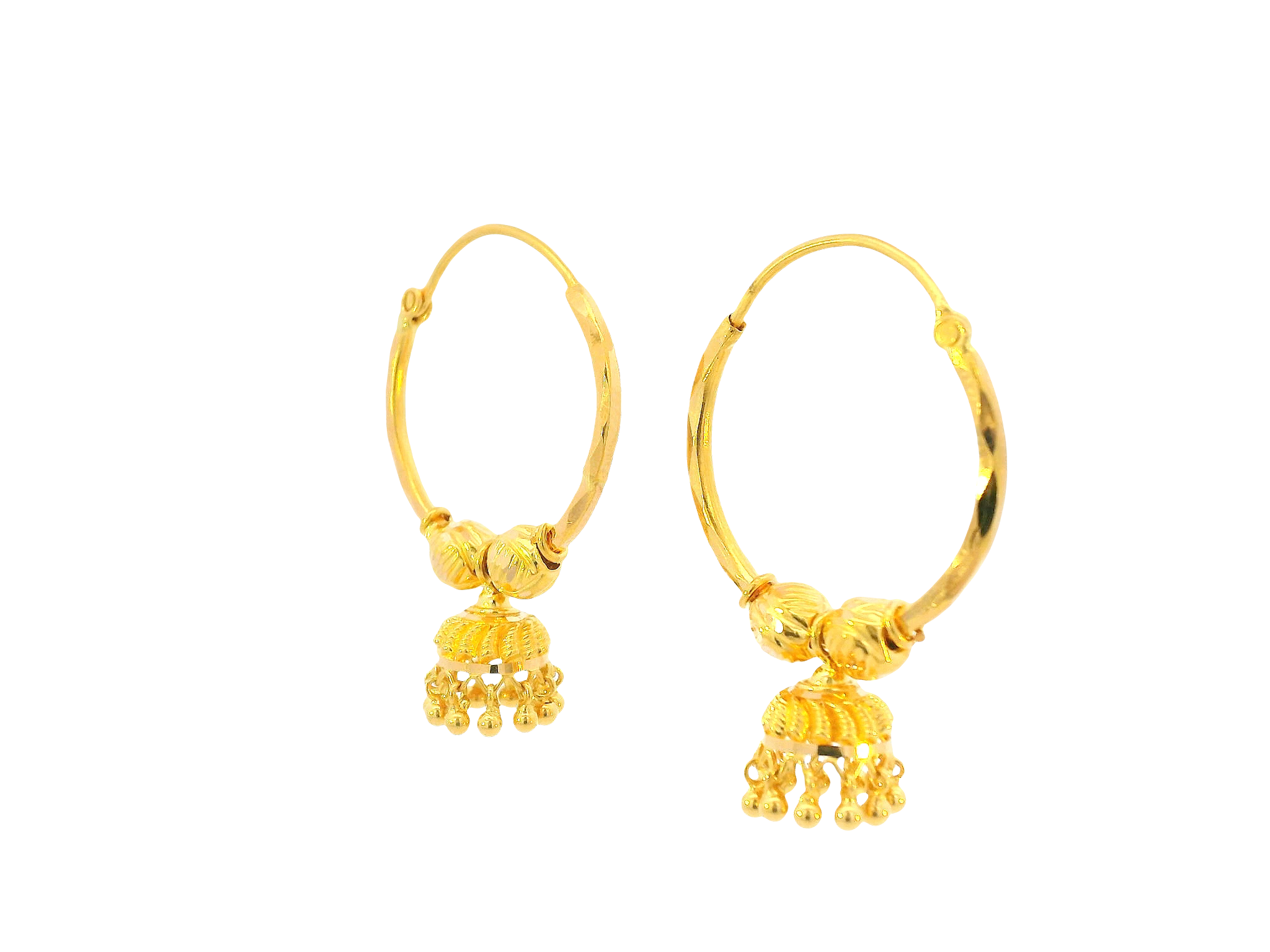 22K Yellow Gold Hoop Earrings Polished Finish