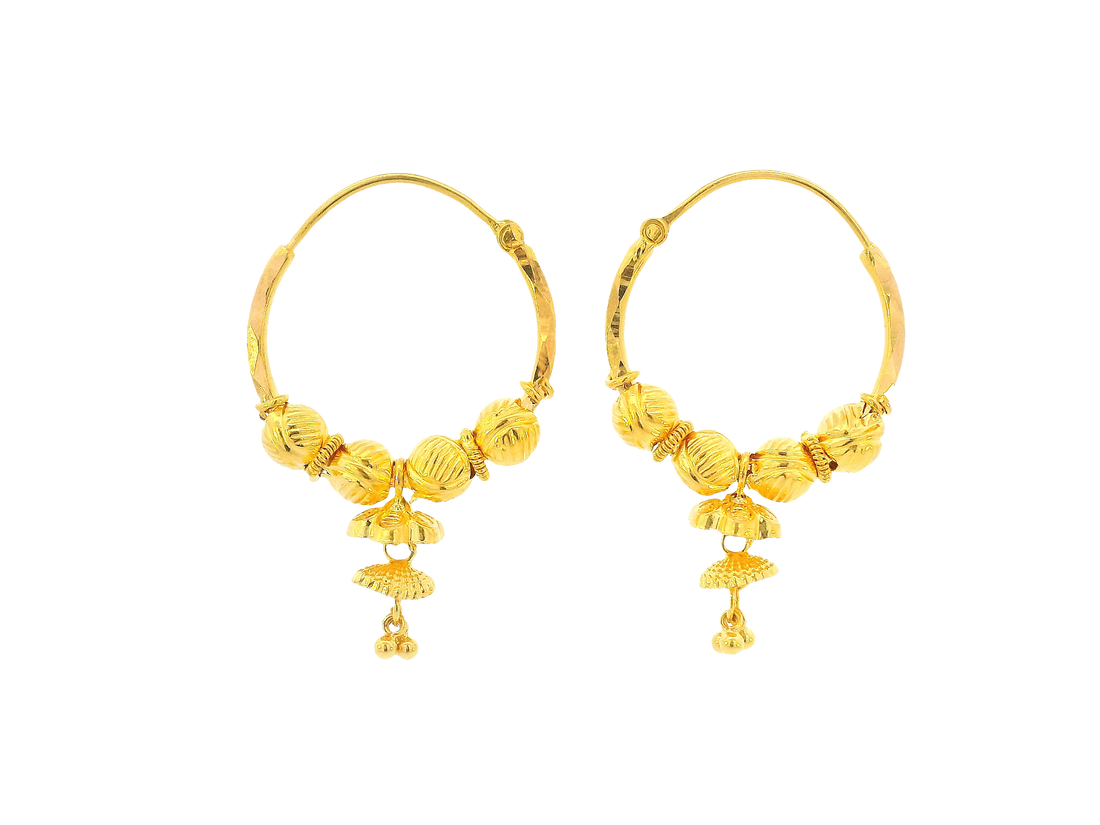 22K Yellow Gold Hoop Earrings Polished Finish