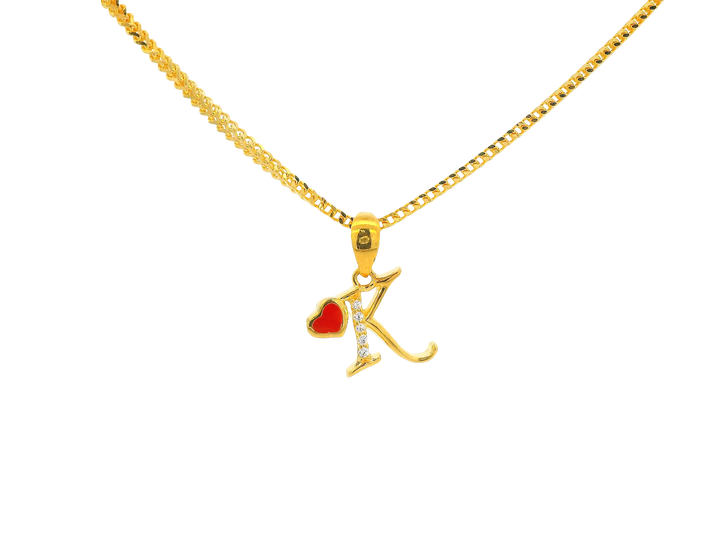22K Yellow Gold Initial “K” Pendant with Cubic Zirconia