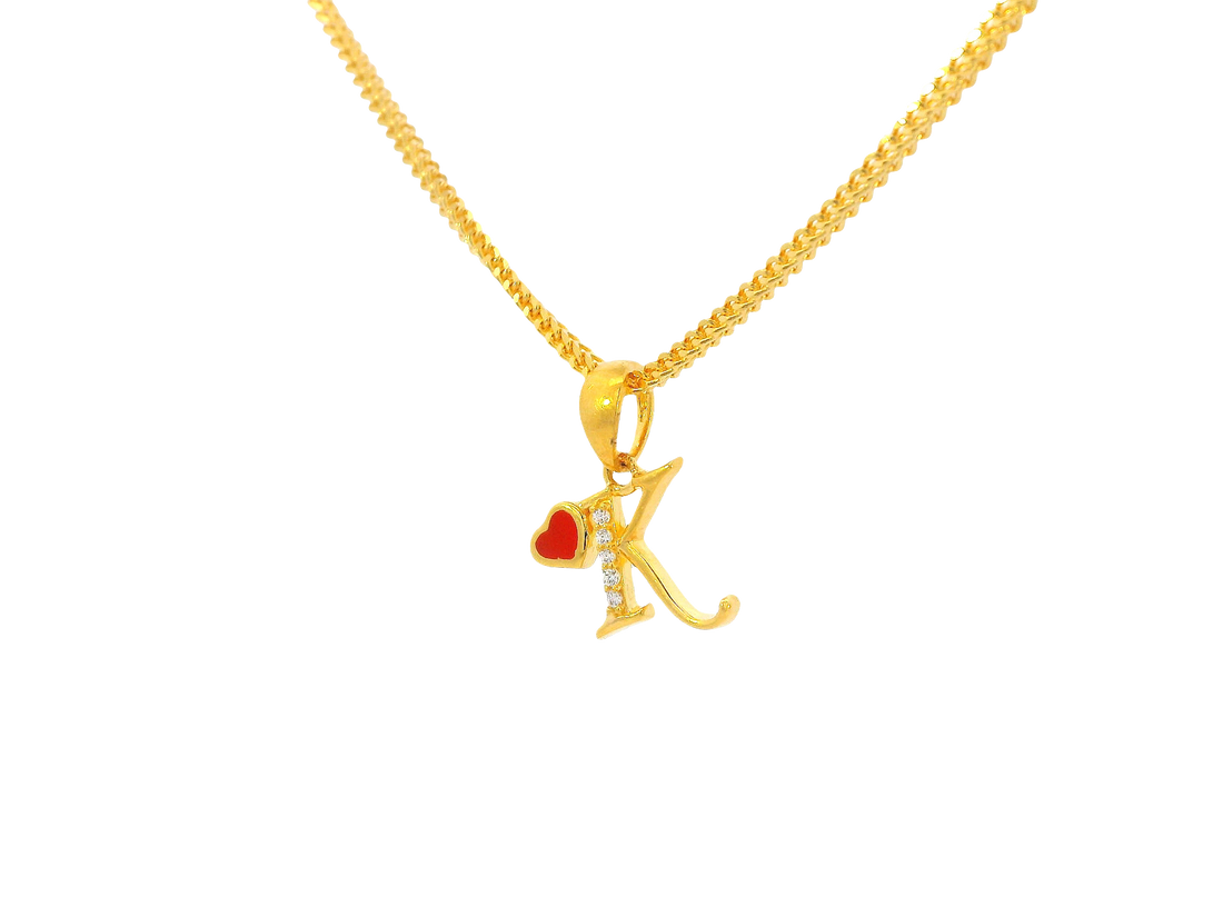 22K Yellow Gold Initial “K” Pendant with Cubic Zirconia