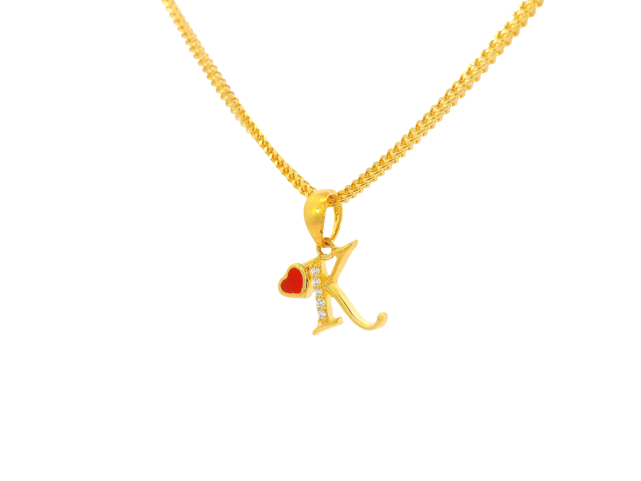 22K Yellow Gold Initial “K” Pendant with Cubic Zirconia