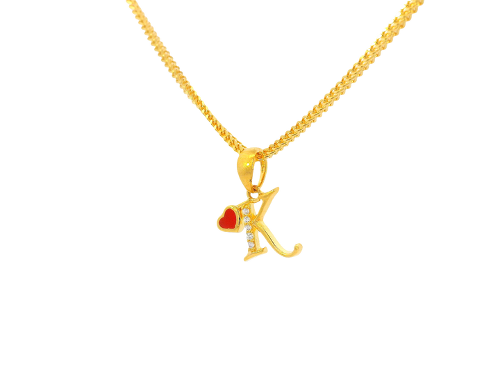 22K Yellow Gold Initial “K” Pendant with Cubic Zirconia