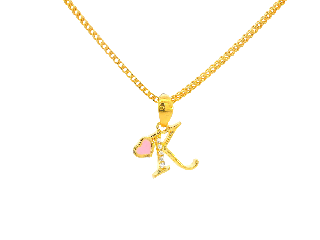 22K Yellow Gold Initial “K” Pendant with Cubic Zirconia