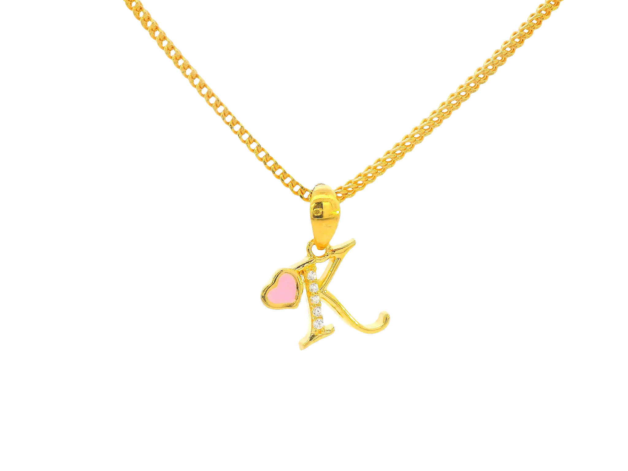 22K Yellow Gold Initial “K” Pendant with Cubic Zirconia