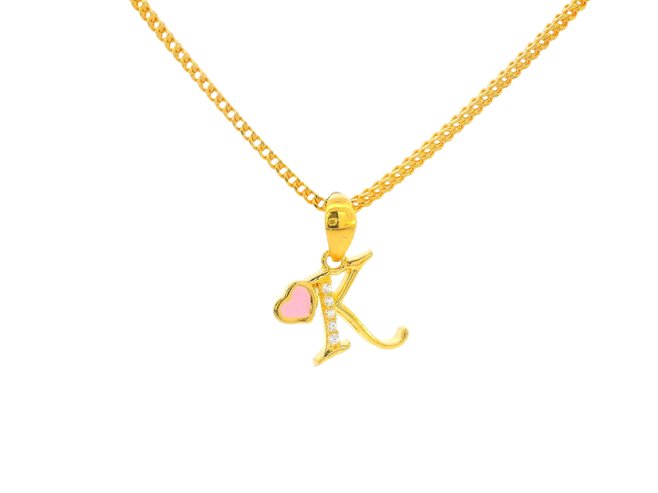 22K Yellow Gold Initial “K” Pendant with Cubic Zirconia