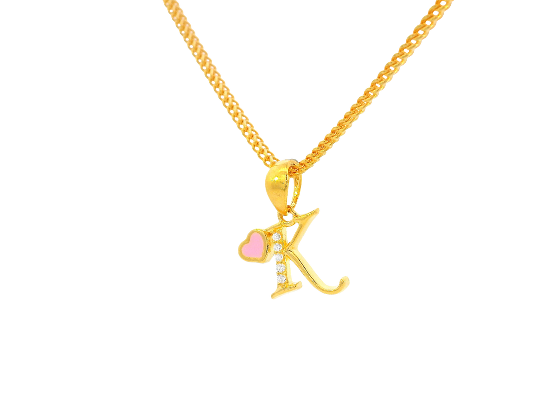 22K Yellow Gold Initial “K” Pendant with Cubic Zirconia