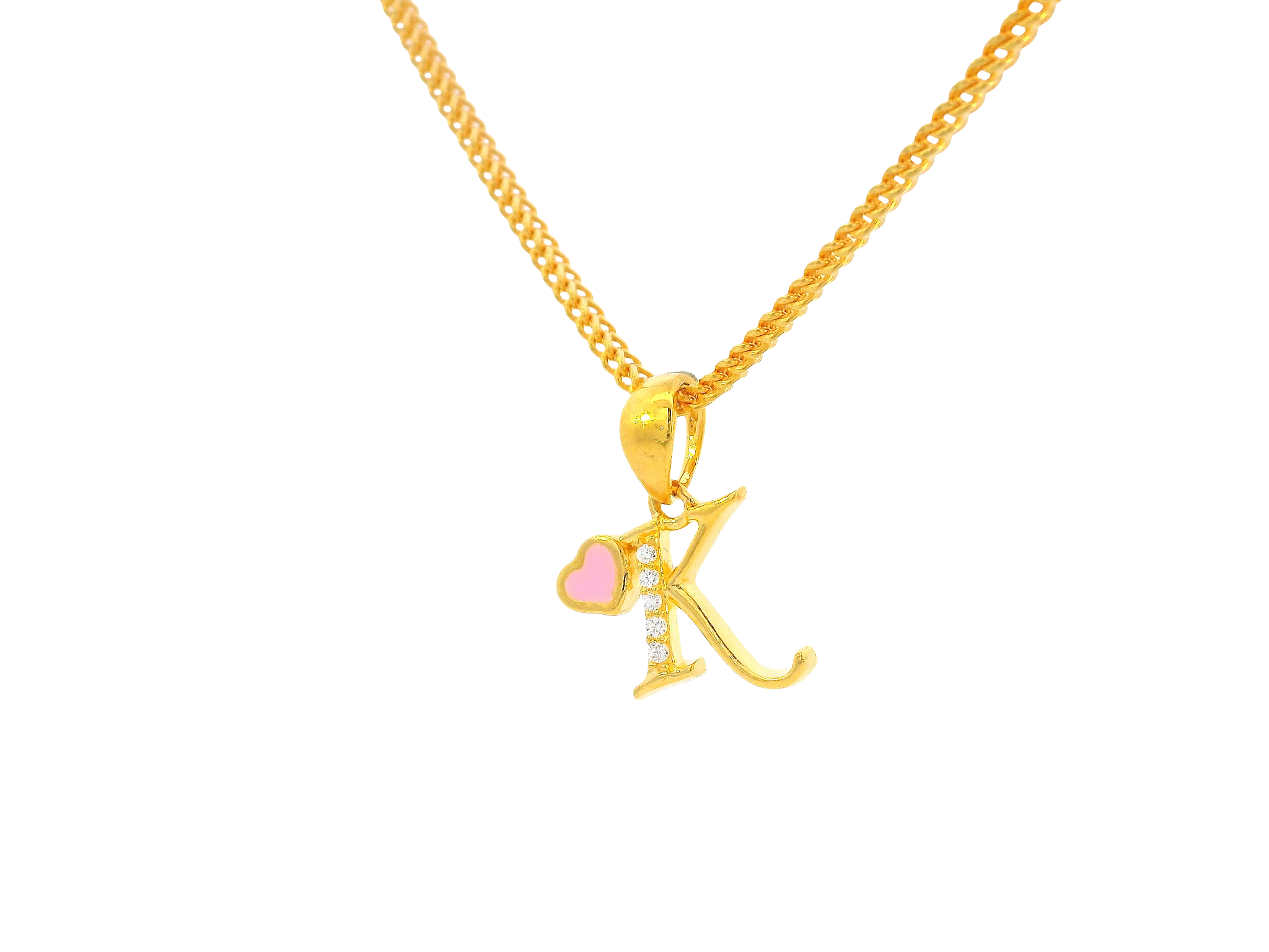 22K Yellow Gold Initial “K” Pendant with Cubic Zirconia
