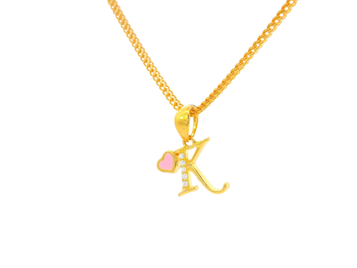 22K Yellow Gold Initial “K” Pendant with Cubic Zirconia