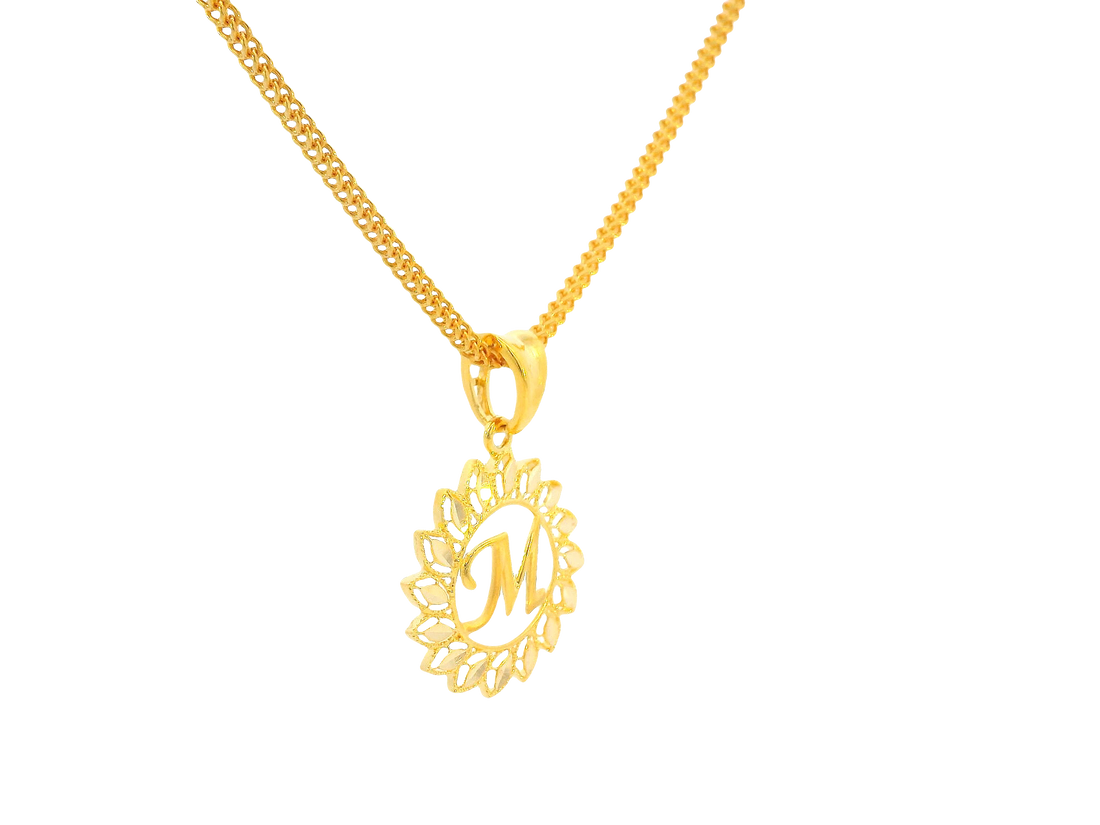 22K Yellow Gold Initial “M” Pendant Polished Finish