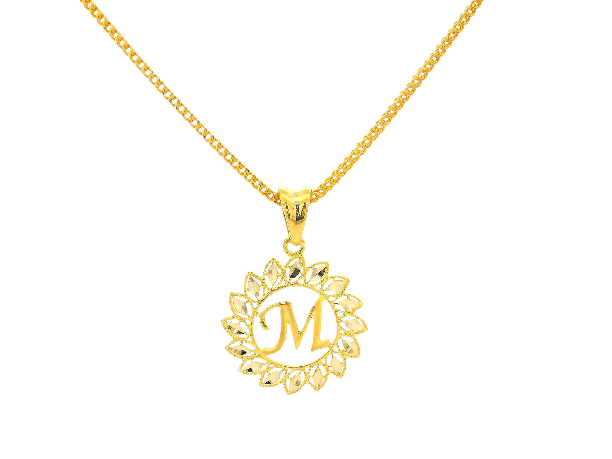 22K Yellow Gold Initial “M” Pendant Polished Finish