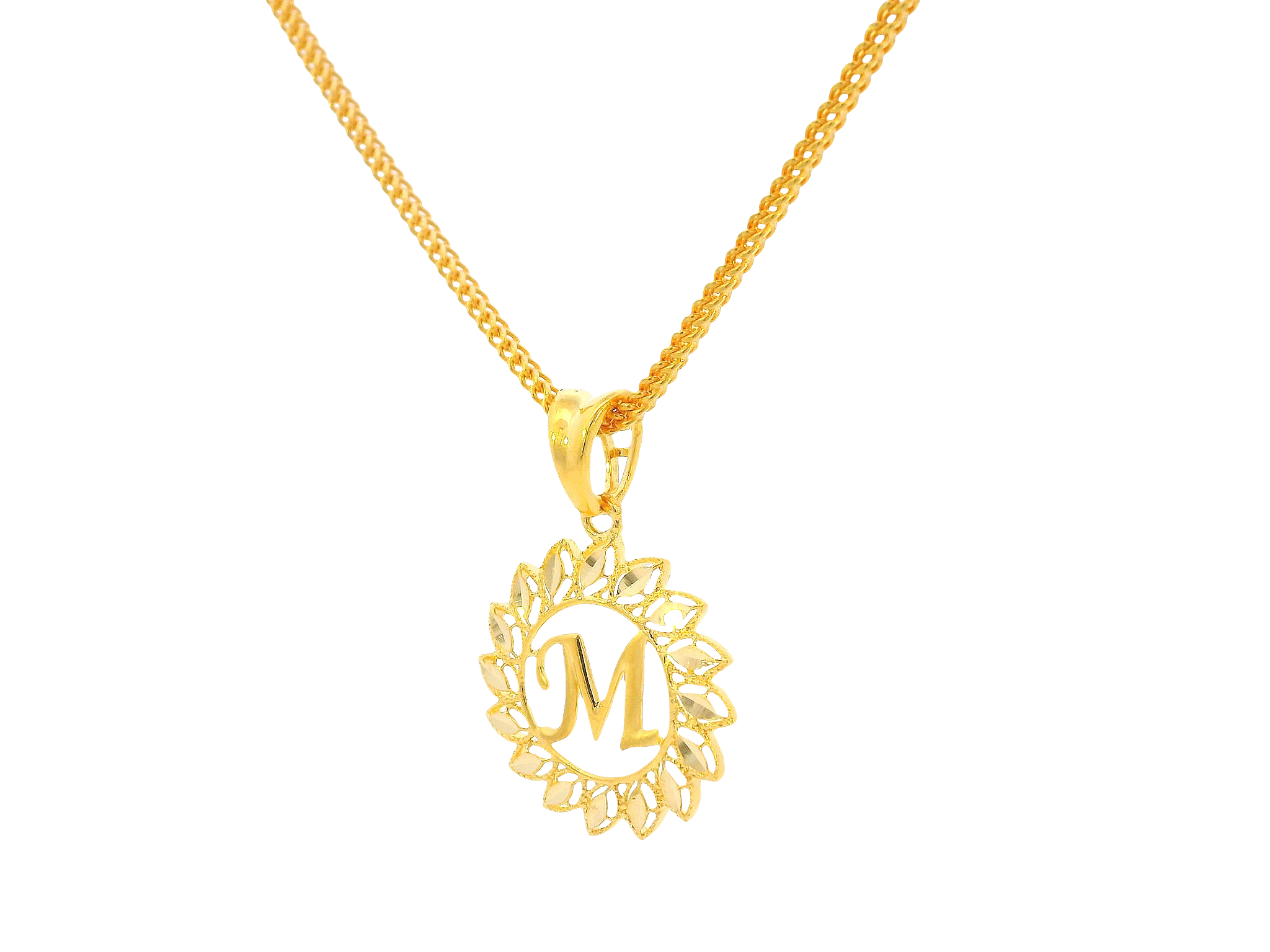 22K Yellow Gold Initial “M” Pendant Polished Finish