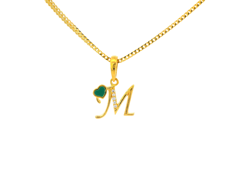 22K Yellow Gold Initial “M” Pendant with Cubic Zirconia