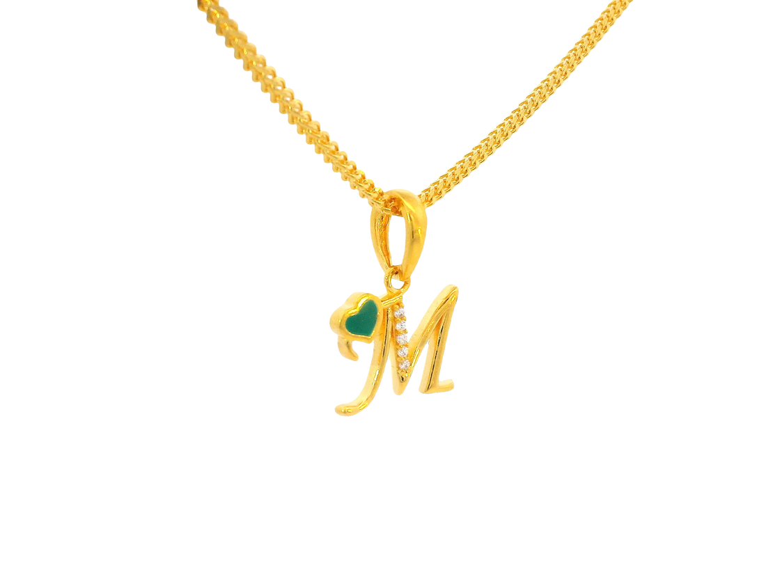 22K Yellow Gold Initial “M” Pendant with Cubic Zirconia