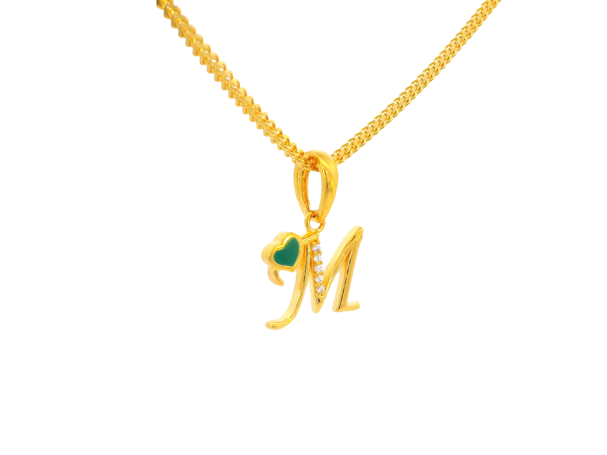 22K Yellow Gold Initial “M” Pendant with Cubic Zirconia