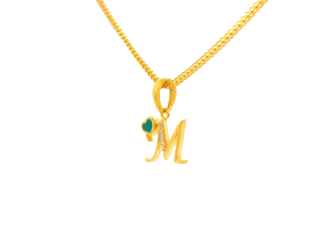 22K Yellow Gold Initial “M” Pendant with Cubic Zirconia