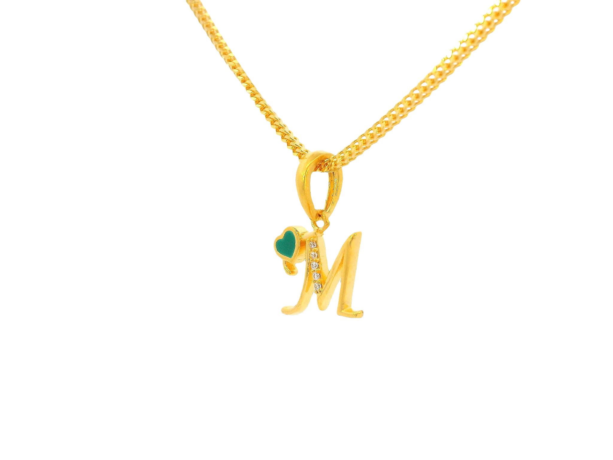 22K Yellow Gold Initial “M” Pendant with Cubic Zirconia