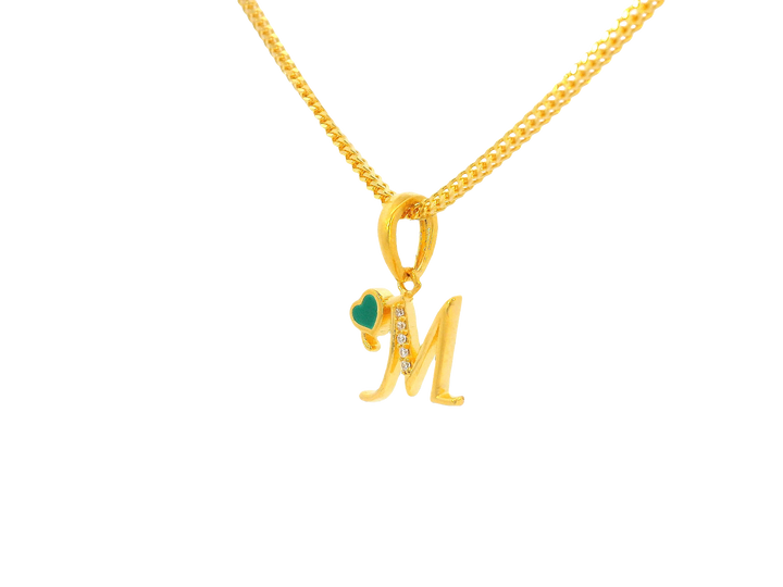 22K Yellow Gold Initial “M” Pendant with Cubic Zirconia