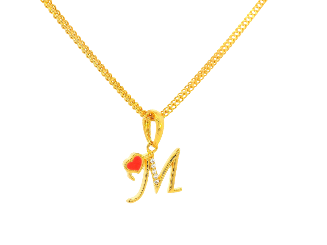 22K Yellow Gold Initial “M” Pendant with Cubic Zirconia