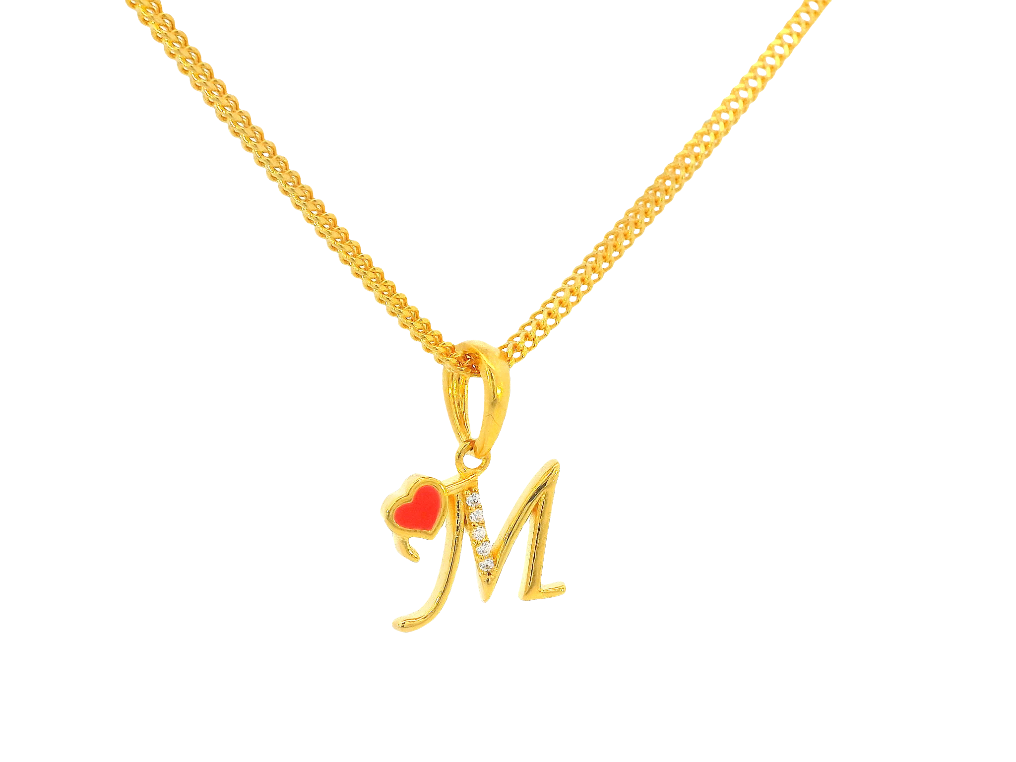 22K Yellow Gold Initial “M” Pendant with Cubic Zirconia