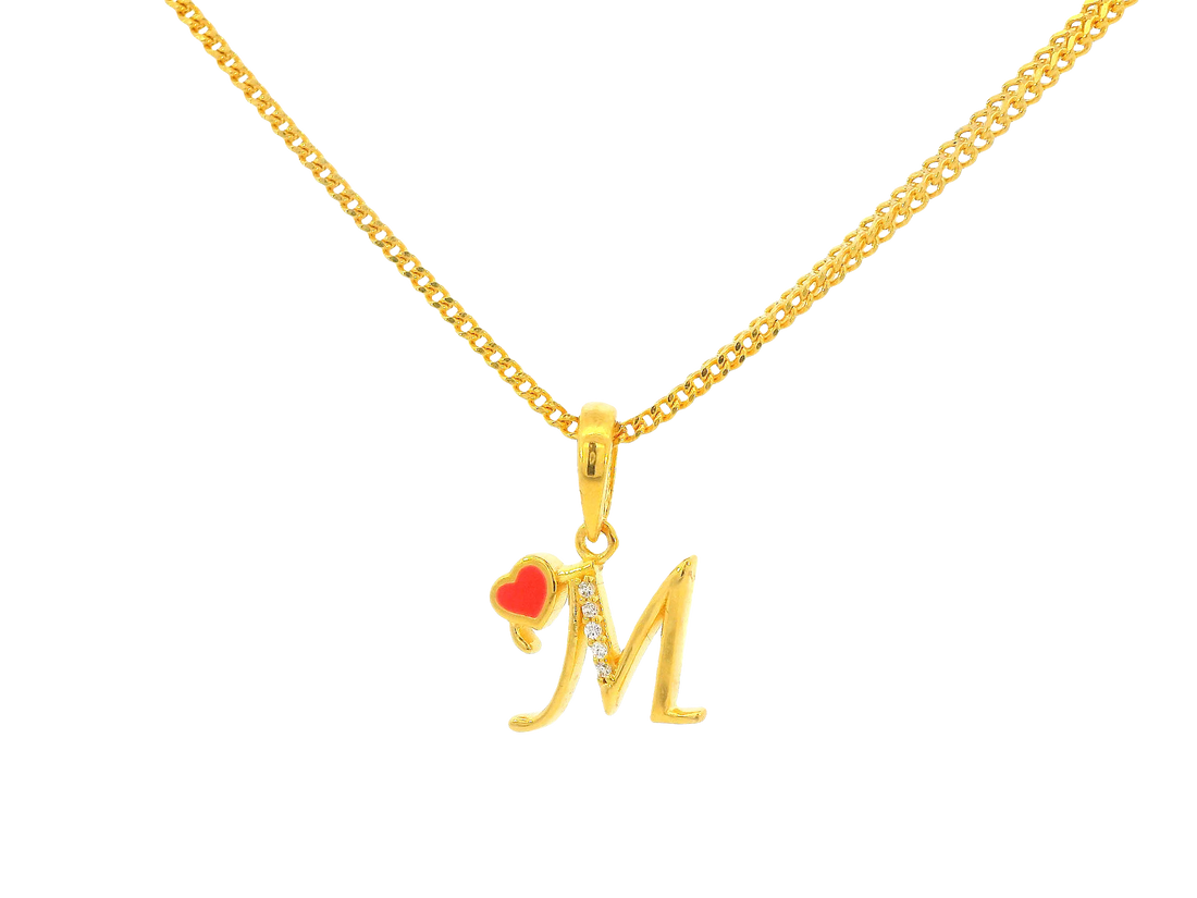 22K Yellow Gold Initial “M” Pendant with Cubic Zirconia