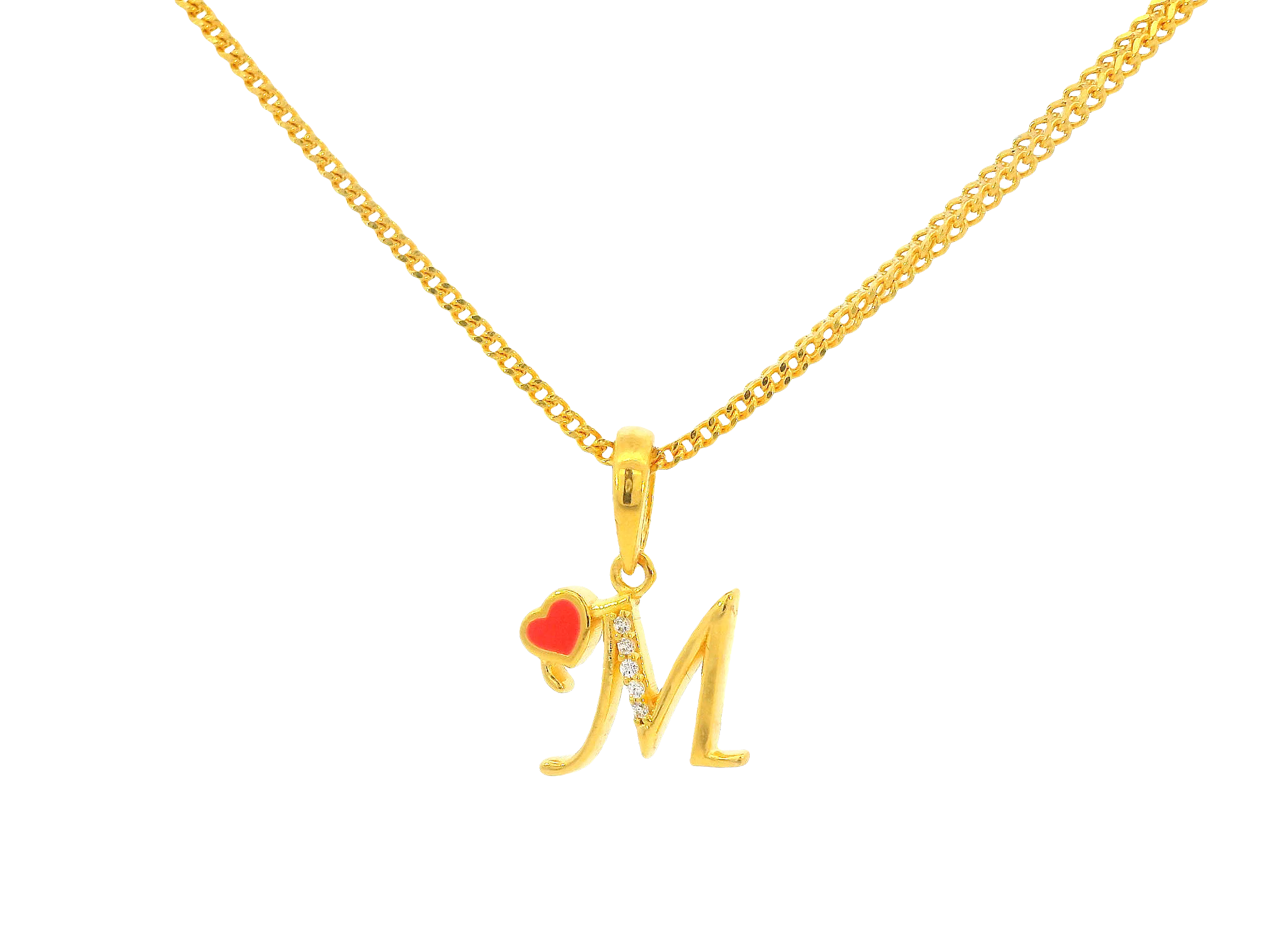 22K Yellow Gold Initial “M” Pendant with Cubic Zirconia