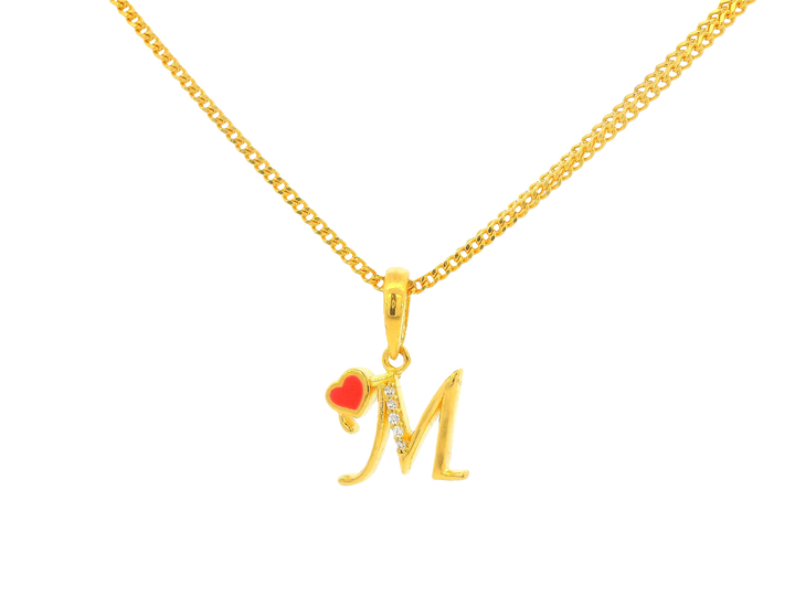22K Yellow Gold Initial “M” Pendant with Cubic Zirconia