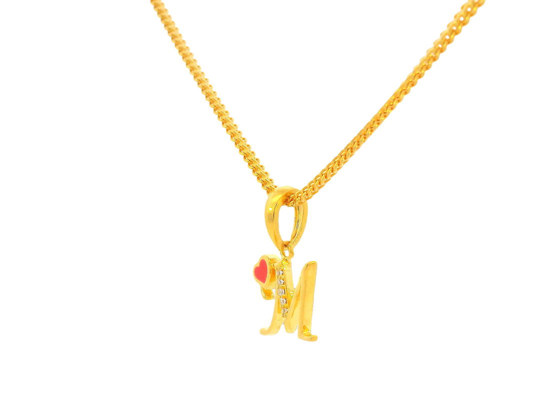 22K Yellow Gold Initial “M” Pendant with Cubic Zirconia