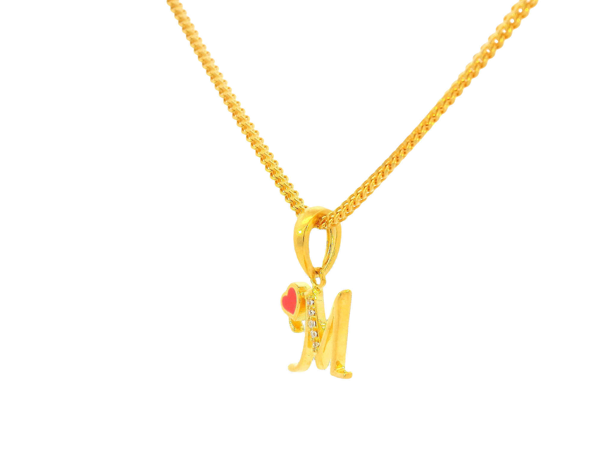 22K Yellow Gold Initial “M” Pendant with Cubic Zirconia