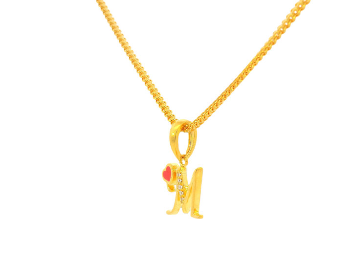 22K Yellow Gold Initial “M” Pendant with Cubic Zirconia
