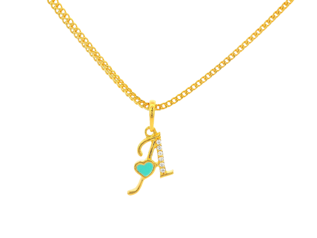 22K Yellow Gold Initial “A” Pendant with Cubic Zirconia