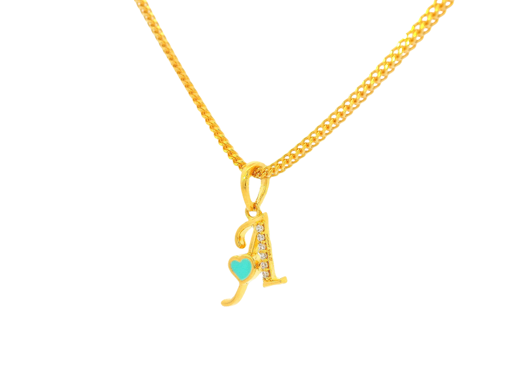 22K Yellow Gold Initial “A” Pendant with Cubic Zirconia