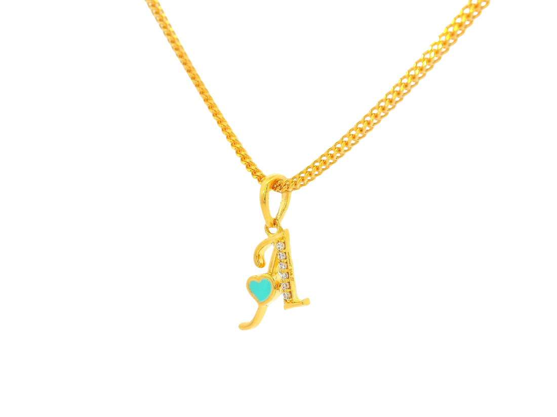22K Yellow Gold Initial “A” Pendant with Cubic Zirconia