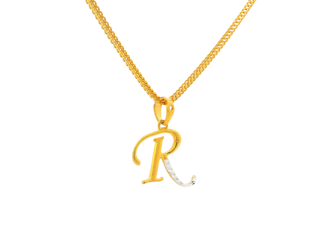 22K Yellow &amp; White Gold Initial “R” Pendant