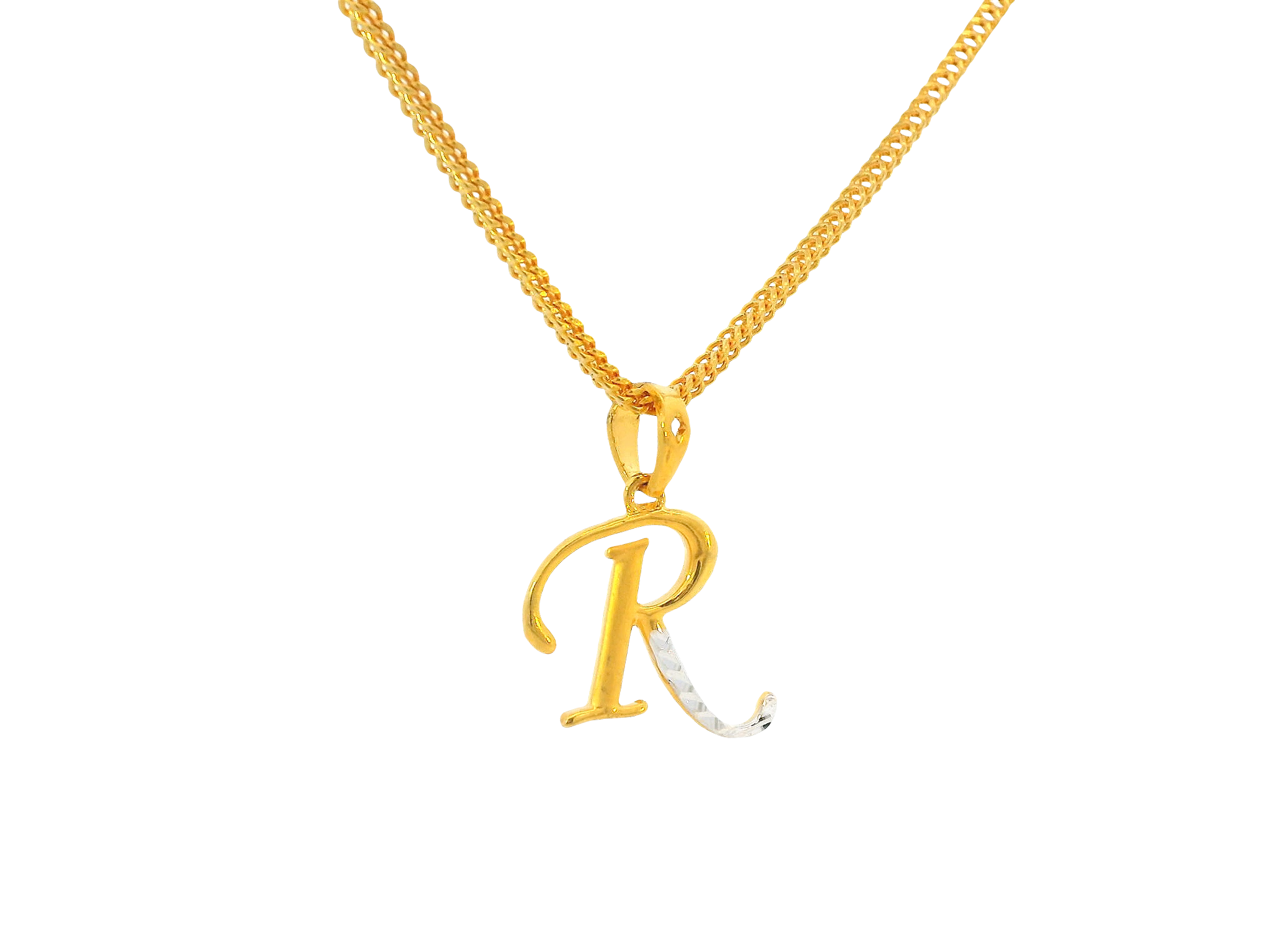 22K Yellow &amp; White Gold Initial “R” Pendant