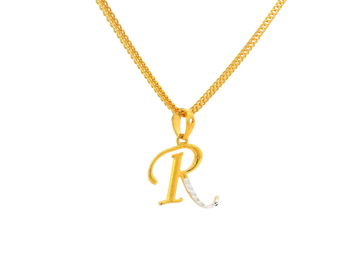 22K Yellow &amp; White Gold Initial “R” Pendant