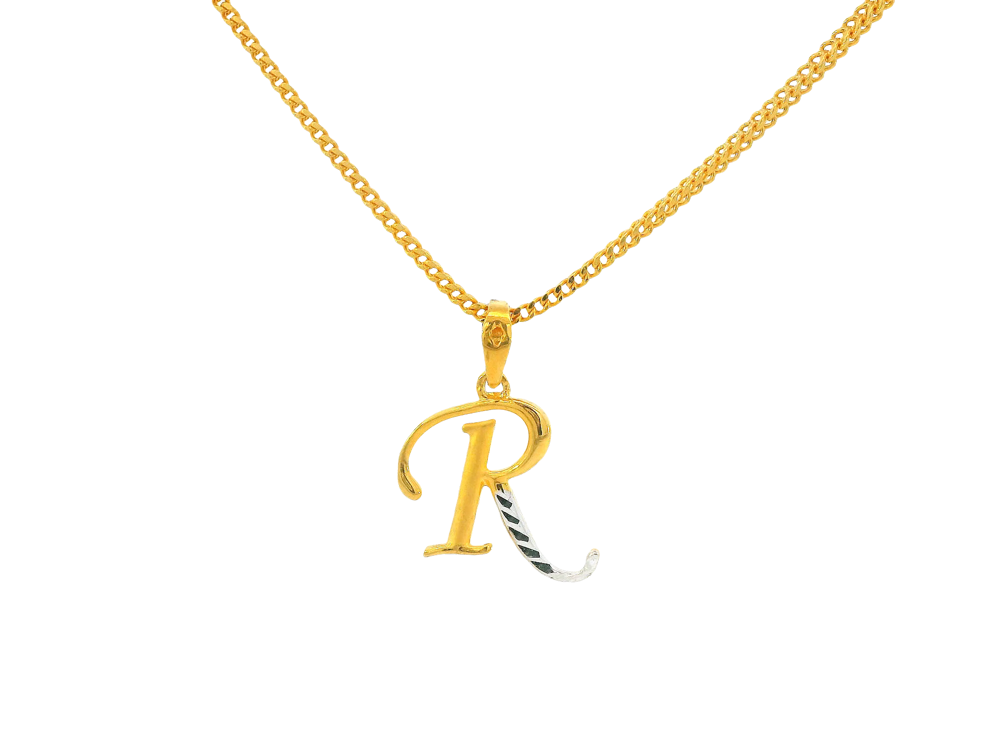 22K Yellow &amp; White Gold Initial “R” Pendant