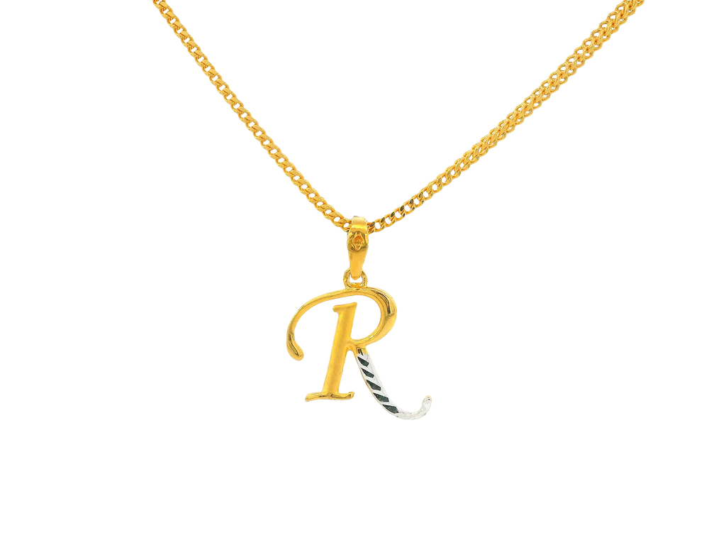 22K Yellow &amp; White Gold Initial “R” Pendant