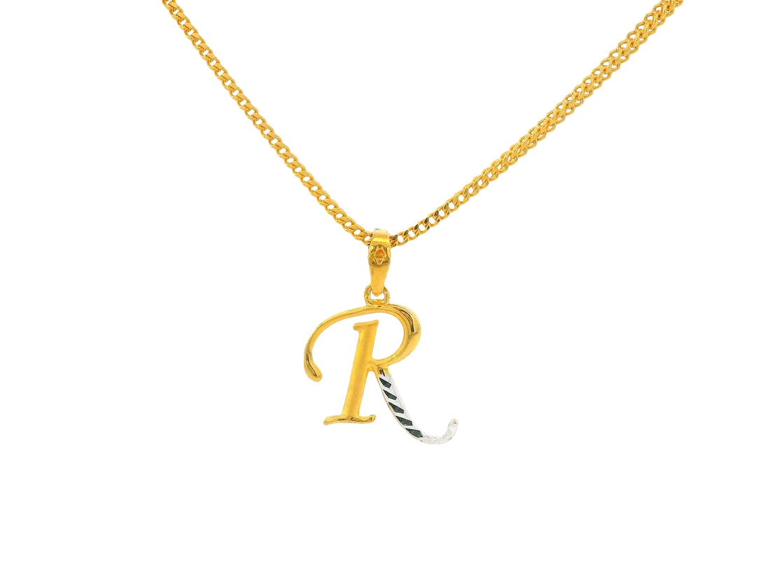 22K Yellow &amp; White Gold Initial “R” Pendant