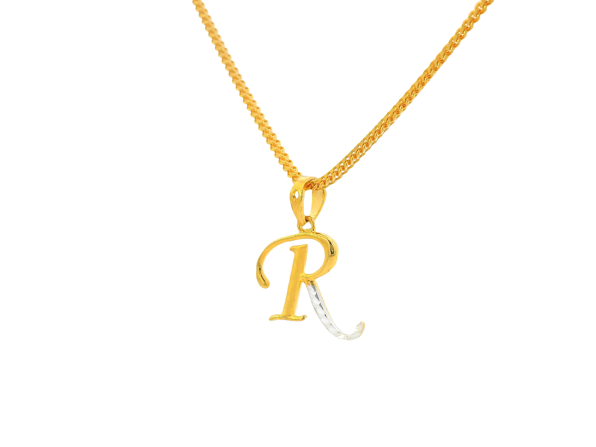 22K Yellow &amp; White Gold Initial “R” Pendant