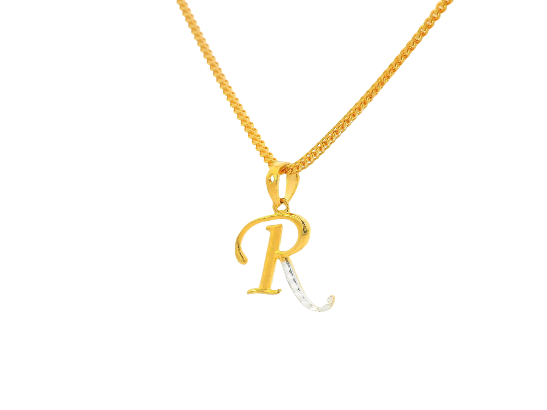 22K Yellow &amp; White Gold Initial “R” Pendant