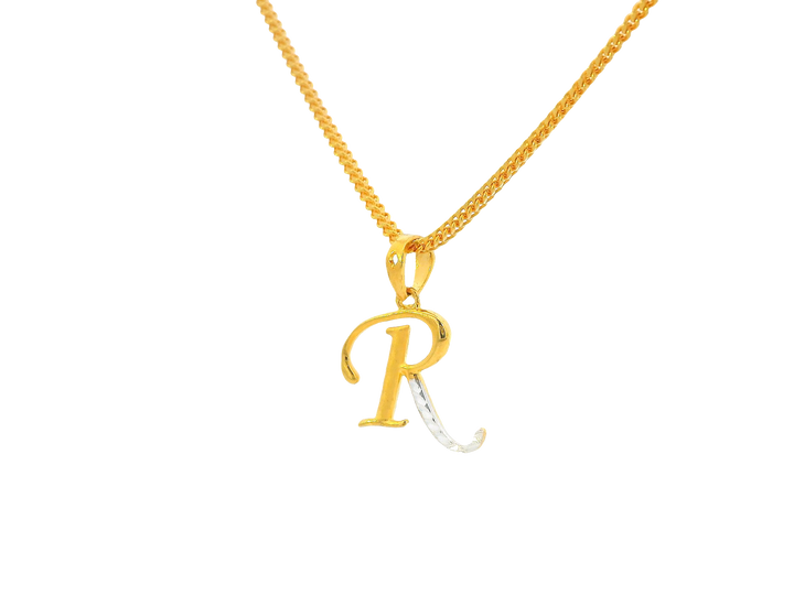 22K Yellow &amp; White Gold Initial “R” Pendant