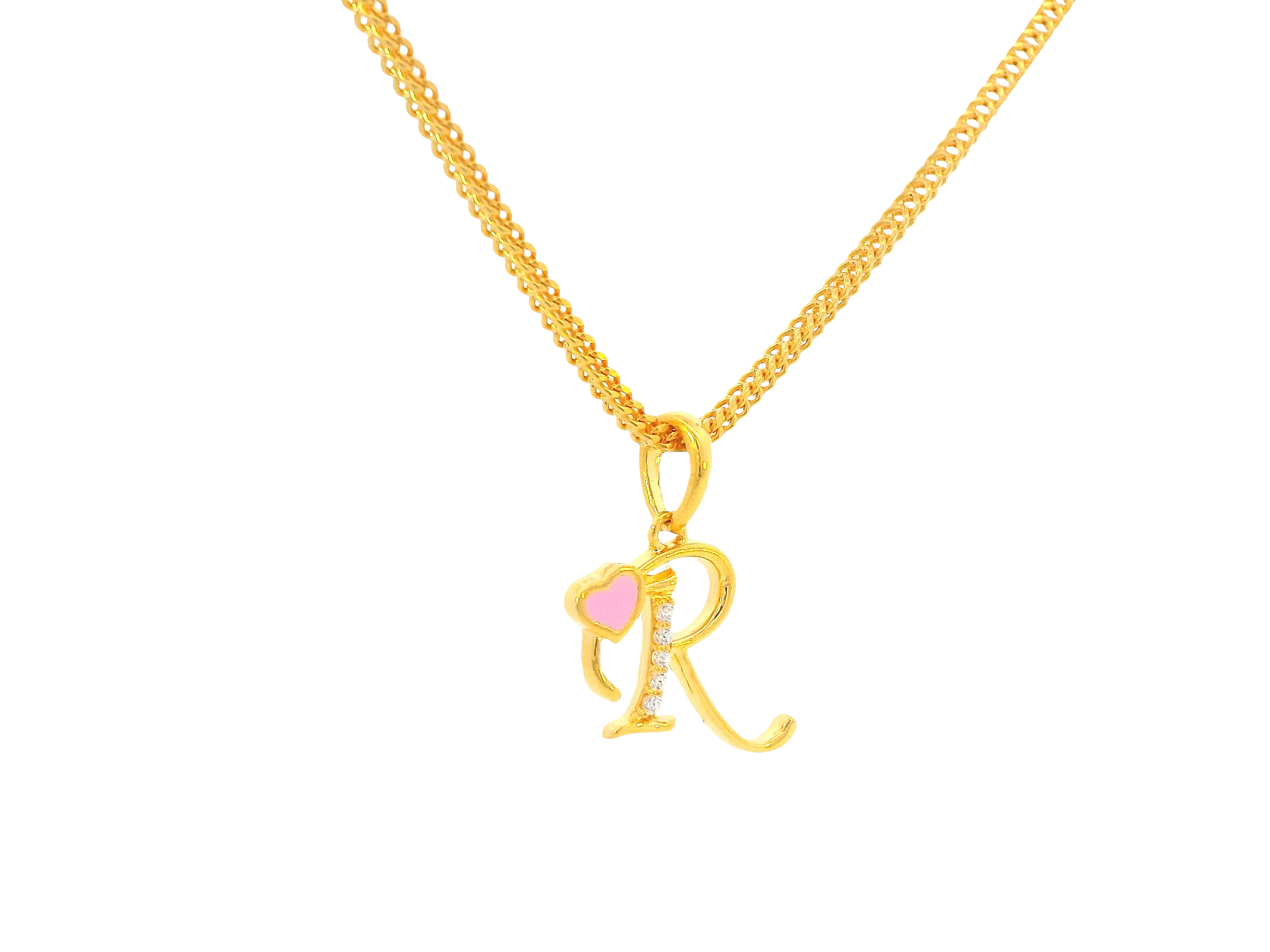 22K Yellow Gold Initial “R” Pendant with Cubic Zirconia