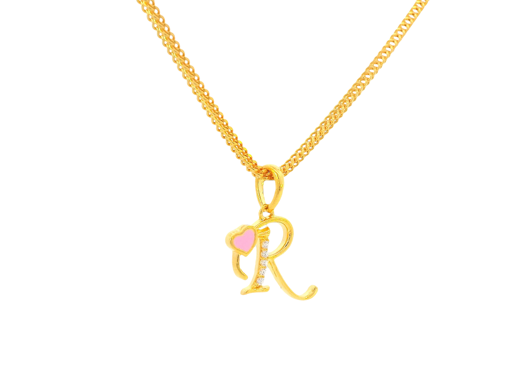 22K Yellow Gold Initial “R” Pendant with Cubic Zirconia