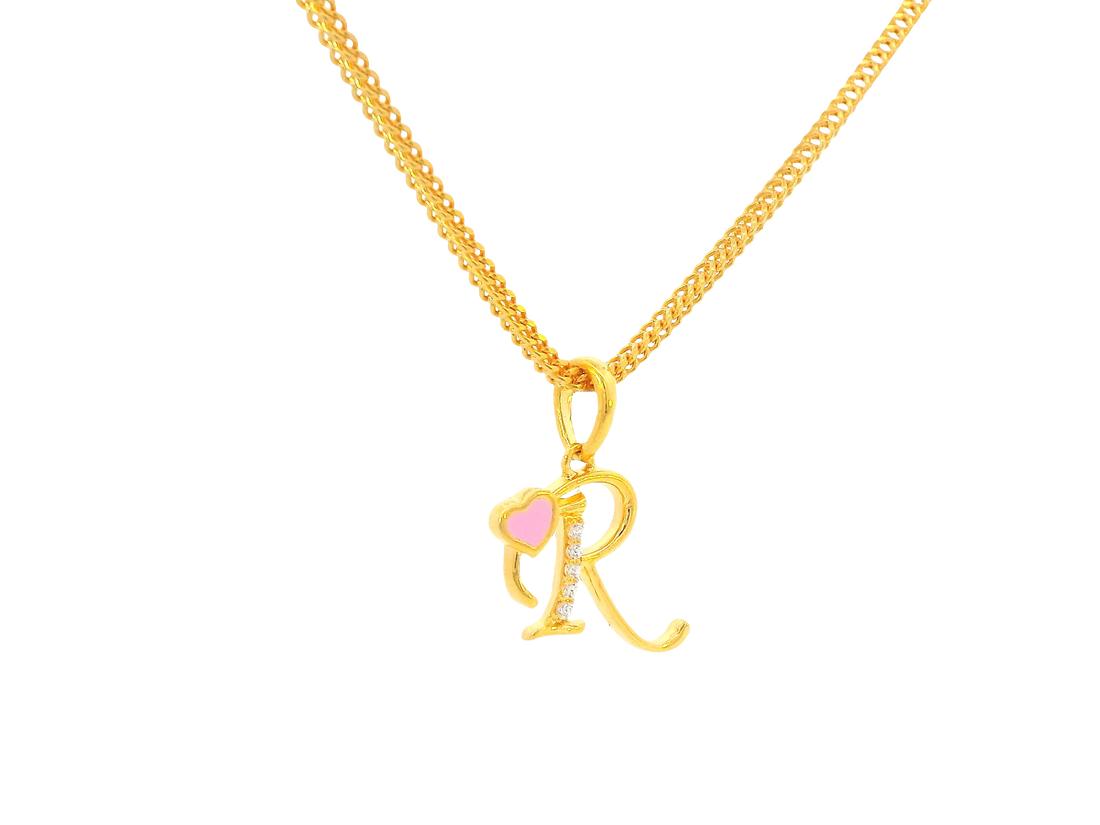 22K Yellow Gold Initial “R” Pendant with Cubic Zirconia