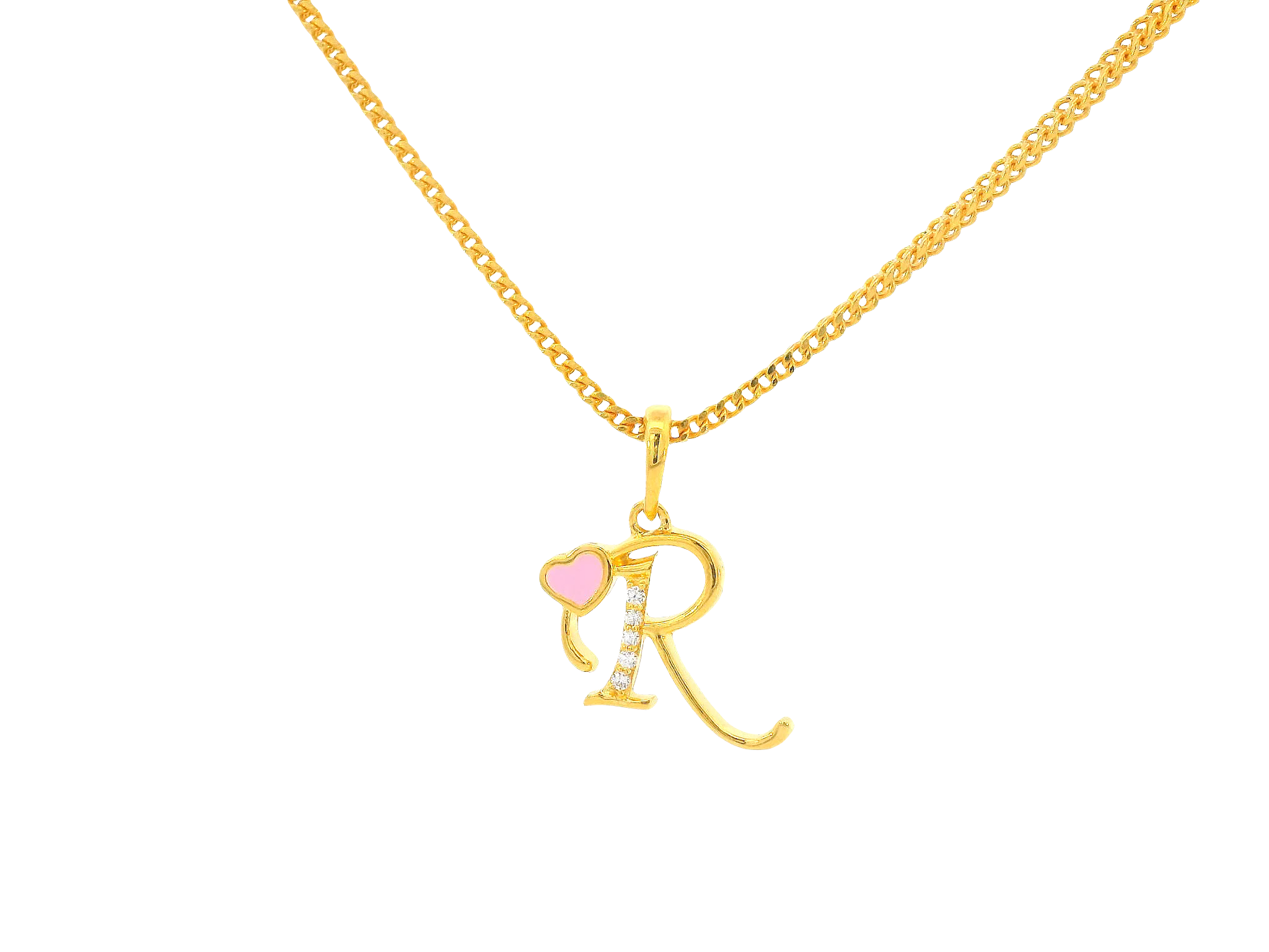 22K Yellow Gold Initial “R” Pendant with Cubic Zirconia