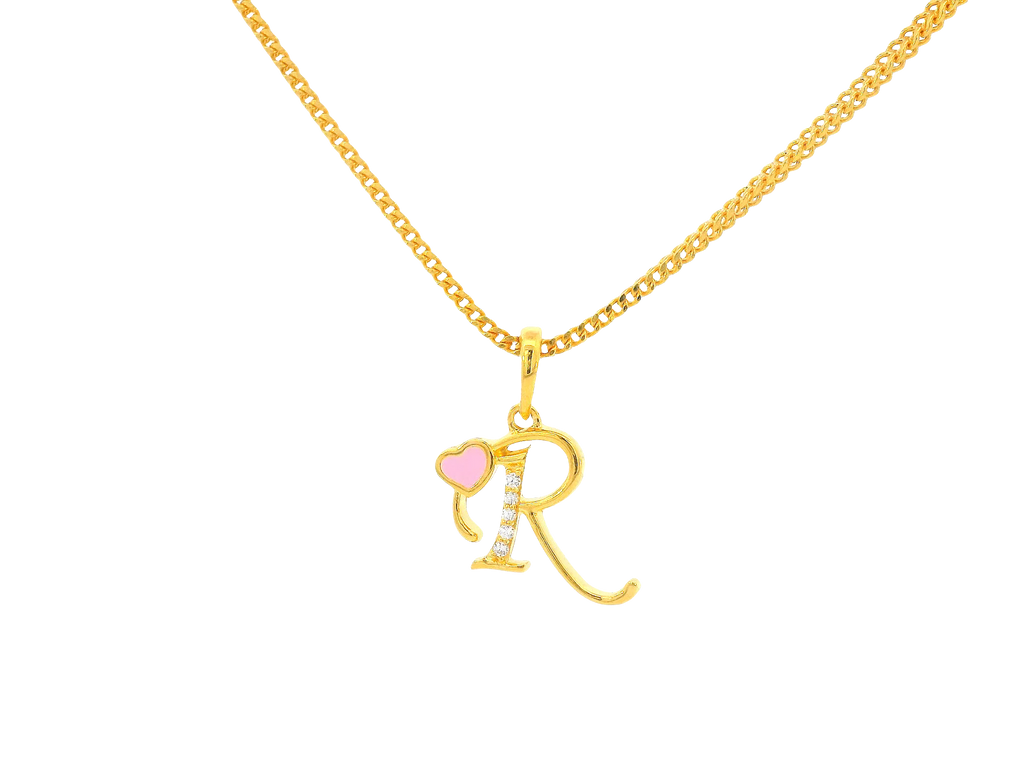 22K Yellow Gold Initial “R” Pendant with Cubic Zirconia