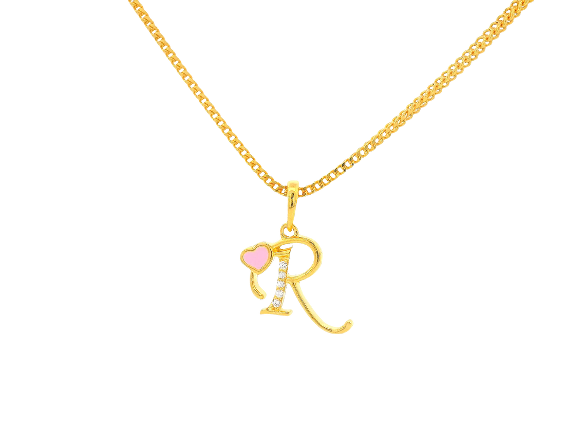 22K Yellow Gold Initial “R” Pendant with Cubic Zirconia