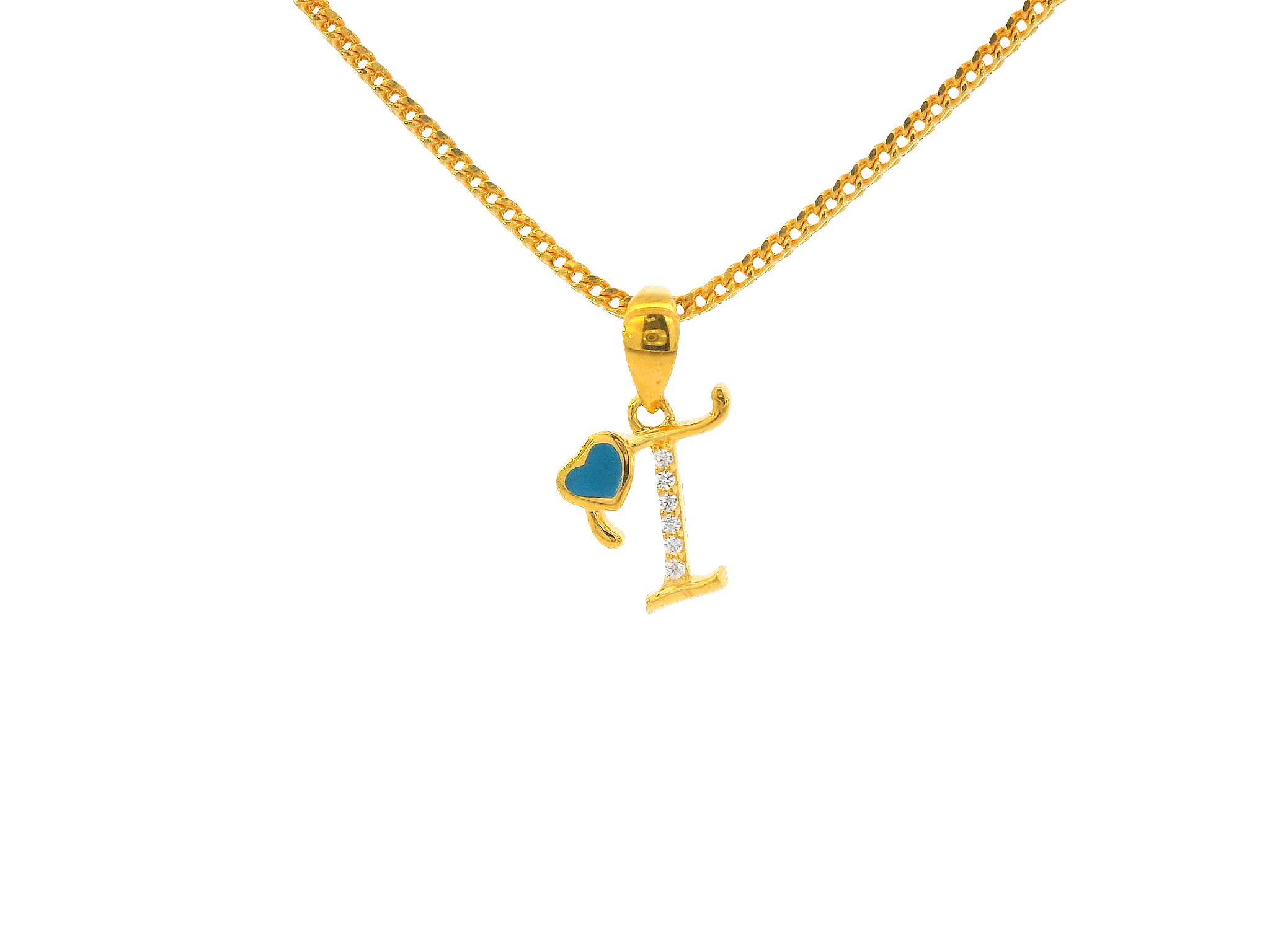 22K Yellow Gold Initial “T” Pendant with Cubic Zirconia